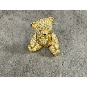 Joan Rivers Jointed Rhinestone Teddy Bear Pin Signed Posable